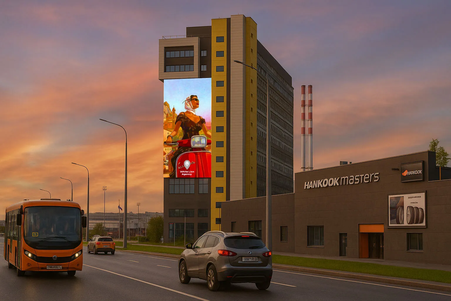 Вид на медиафасад на Карла Маркса в Нижнем Новгороде
